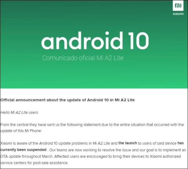 Xiaomi выпустит безглючную Android 10 для Mi A2 Lite до конца месяца